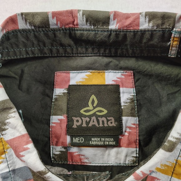 Prana Shirt Mens M Organic Cotton Outdoor Casual Button Up Short Sleeve Aztec - Picture 3 of 7